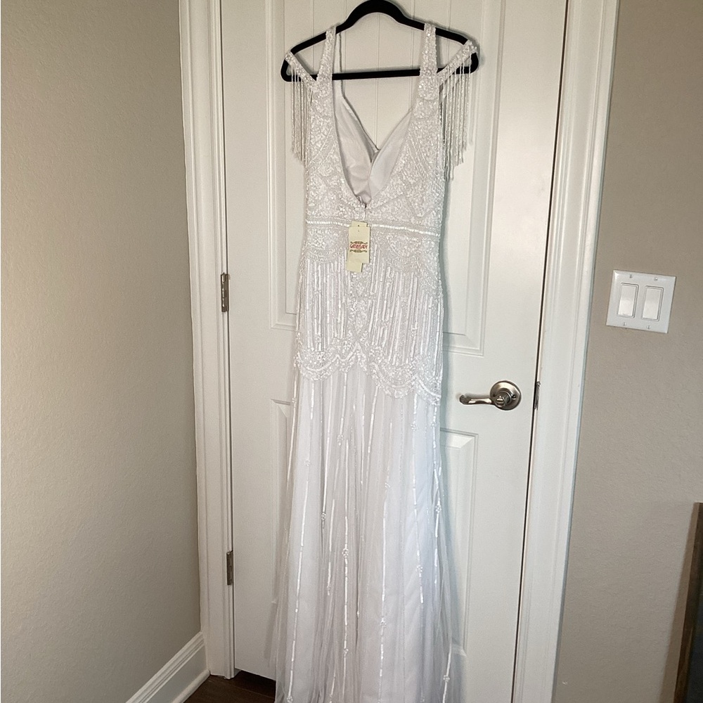 Gatsby Lady White Sequin Maxi/Wedding Dress Sz. 10 Elegant Embellished Details - Picture 15 of 15